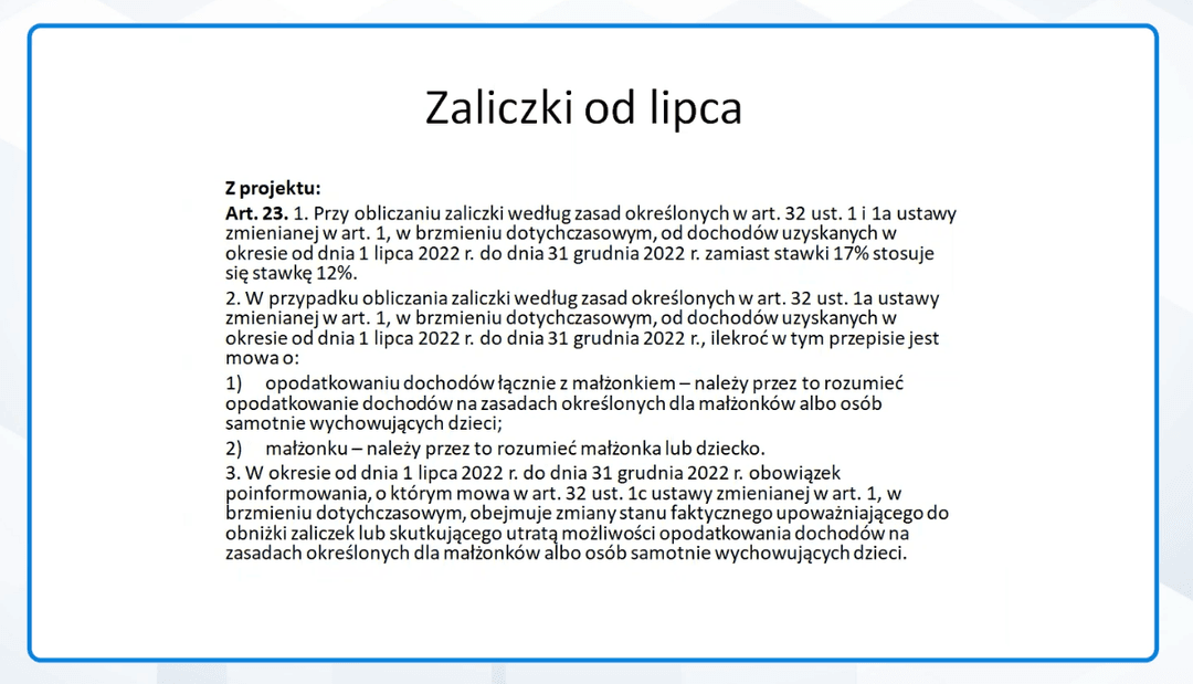 zaliczki od lipca